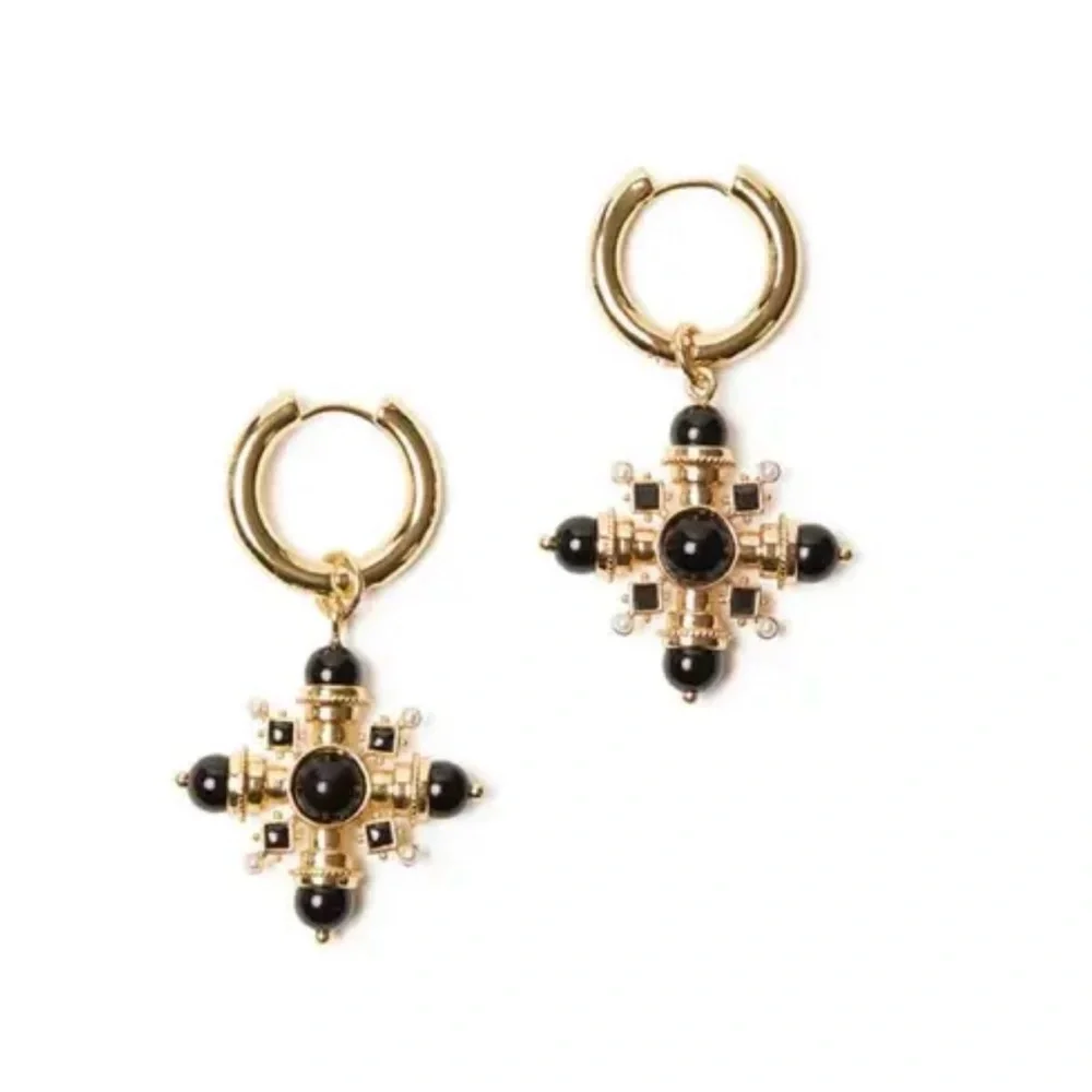 NWT WEWOREWHAT Black And Gold Pendant Earrings - Picture 2 of 3